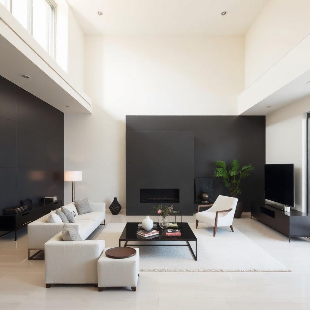 Séjour repeint avec mur d'accent anthracite