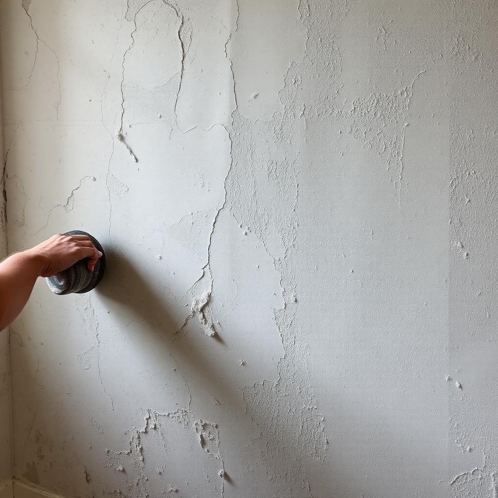 Préparation et ponçage d'un mur avant peinture