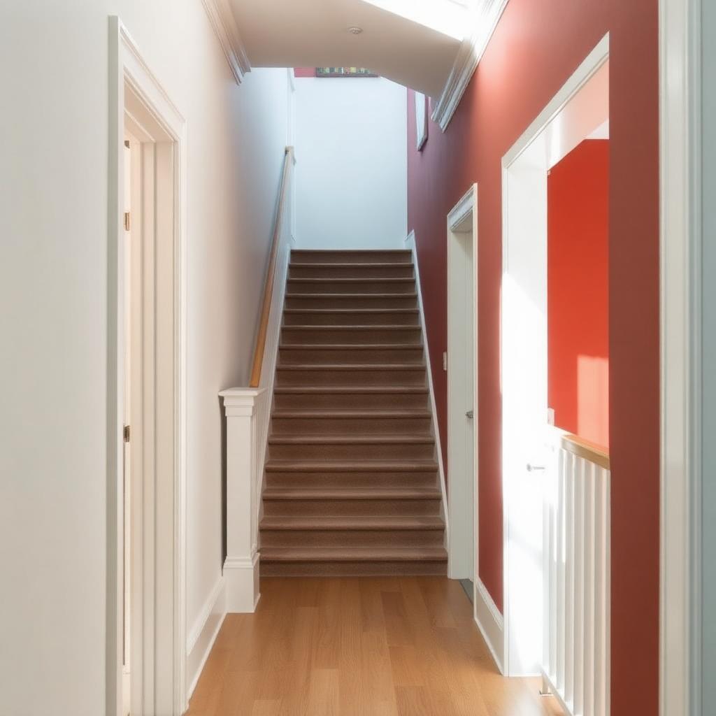 Cage d'escalier rénovée avec mur d'accent